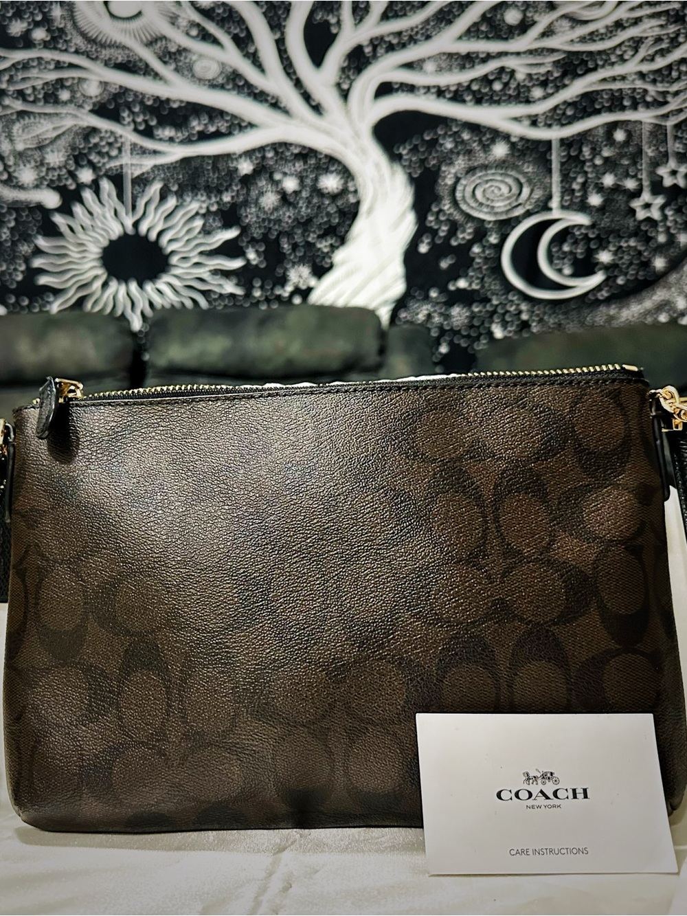 COACH Black Signature Monogram Chain Crossbody with Pearl Accent - Picture 14 of 17